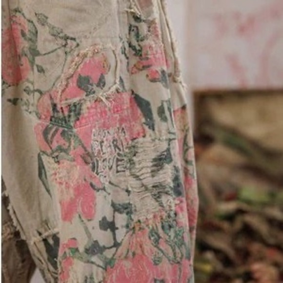 Magnolia Pearl Light Denim Cropped Jeans w/ Pink Flowers & Wide Leg NWT Van Gogh - Picture 6 of 10